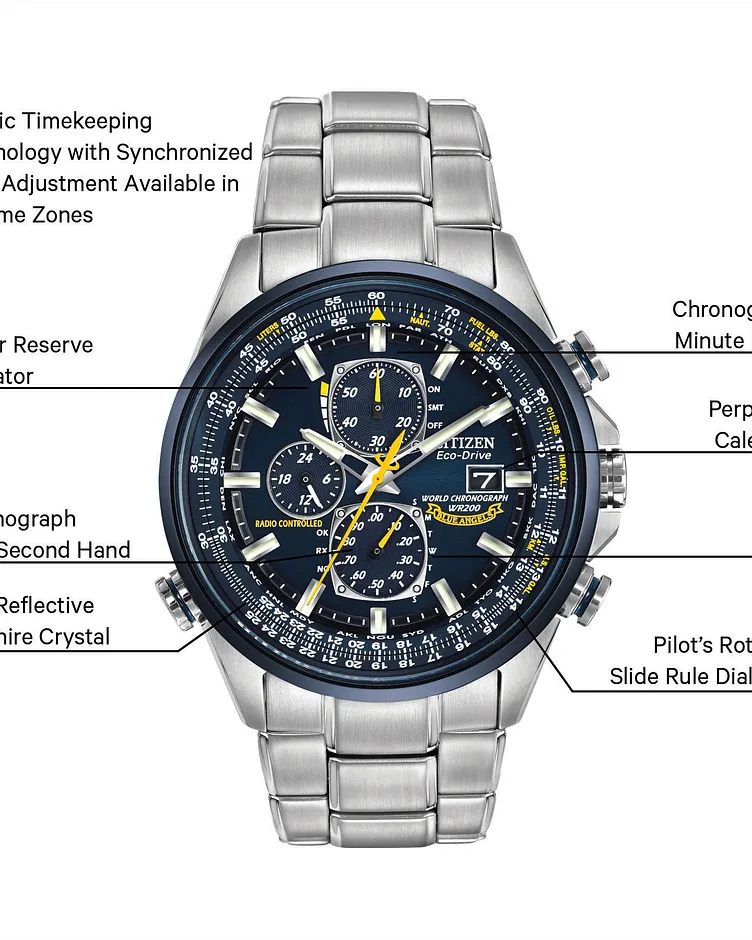 時計 CITIZEN Eco-Drive BLUE ANGELS World Chronograph A-T - Men's Eco-Drive Steel Blue Dial